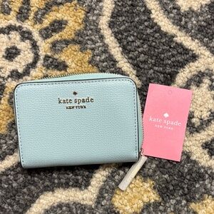 kate spade Light Blue Pebbled Leather Zip Wallet